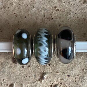 PANDORA Silver and Murano Black White Glass Beads (RETIRED)